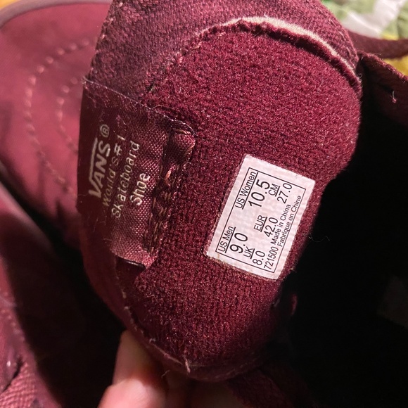 BURGUNDY VANS HIGH TOPS / SIZE US WOMENS 10.5 / MENS 9 SK8-HI - Picture 6 of 6
